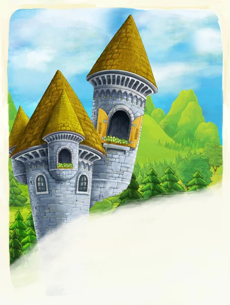 Scena del cartone animato con torri del castello — Foto Stock
