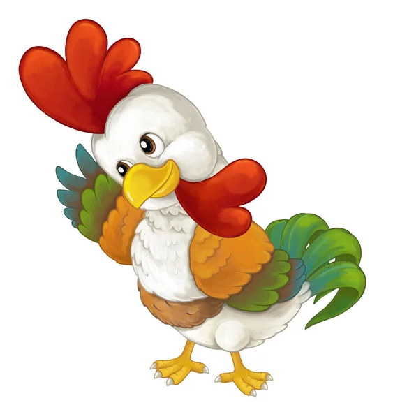 Cartoon farm animal - cheerful rooster — Stock Photo, Image