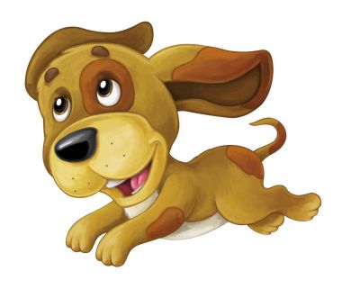 Karikatür mutlu köpek atlama ve seyir