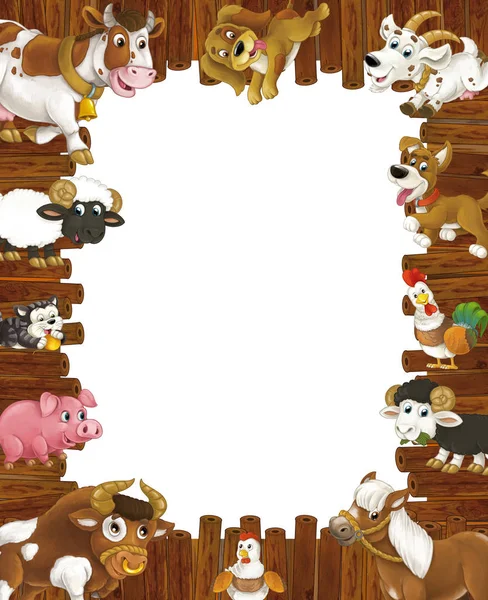 Wooden frame with different farm animals — Stock Photo, Image