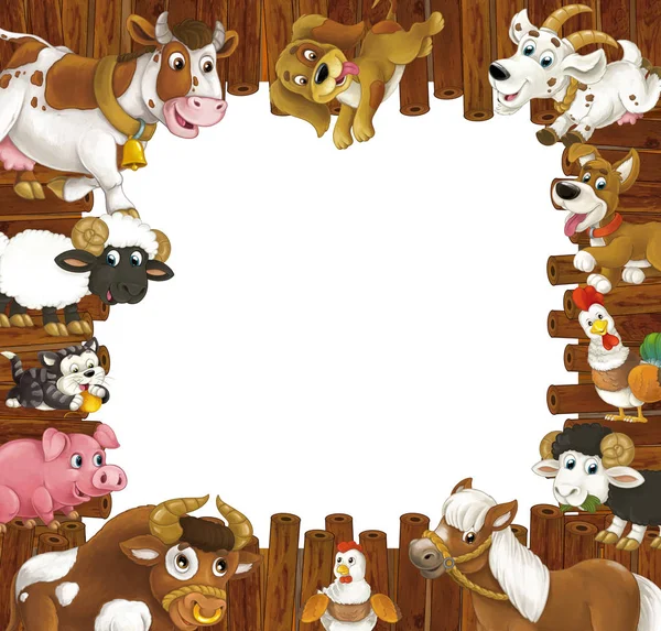 Cornice in legno con diversi animali da fattoria — Foto Stock