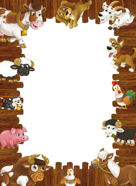 Wooden Frame With Different Farm Animals — Stock Photo, Image