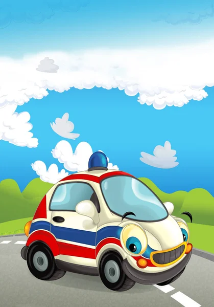 Ambulância carro sorrindo e olhando na estrada — Fotografia de Stock