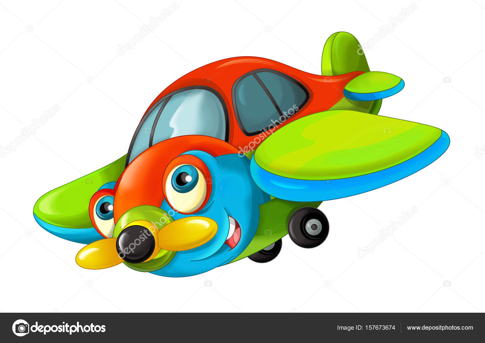 Traditional plane with propeller smiling and flying Stock Photo by  ©illustrator_hft 157673674