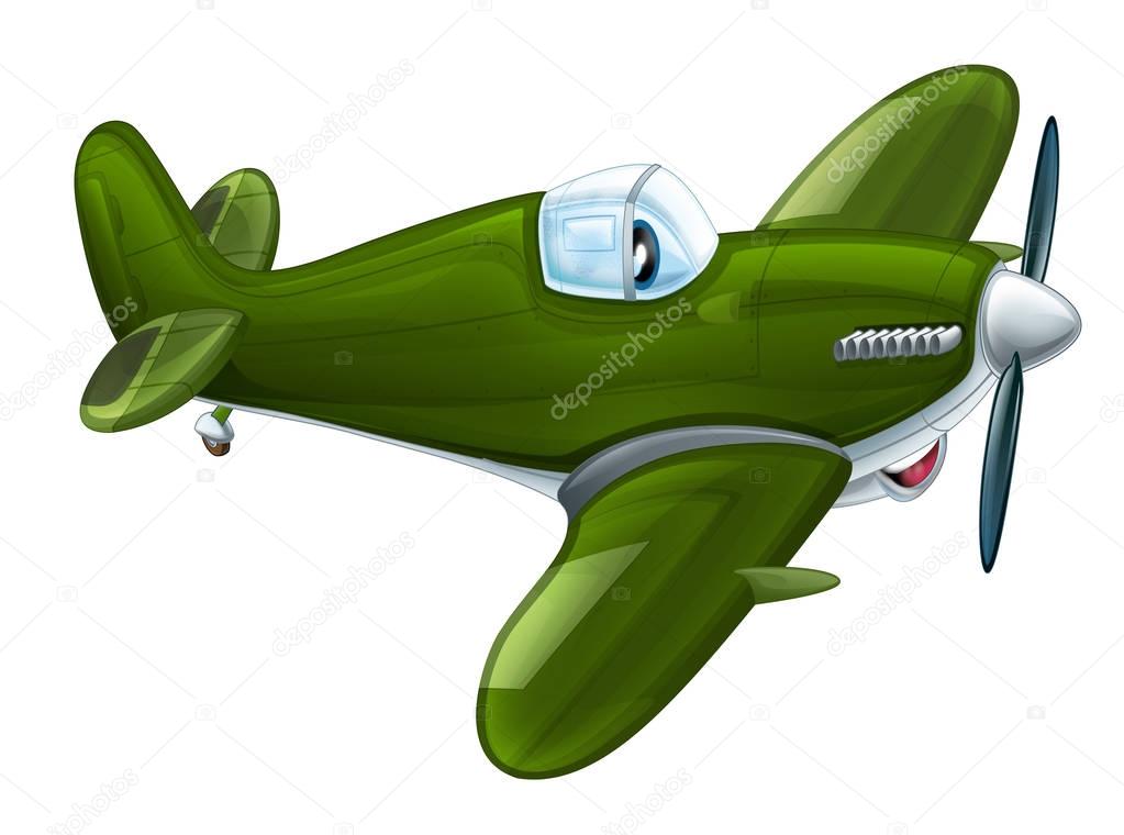military plane with propeller flying and smiling