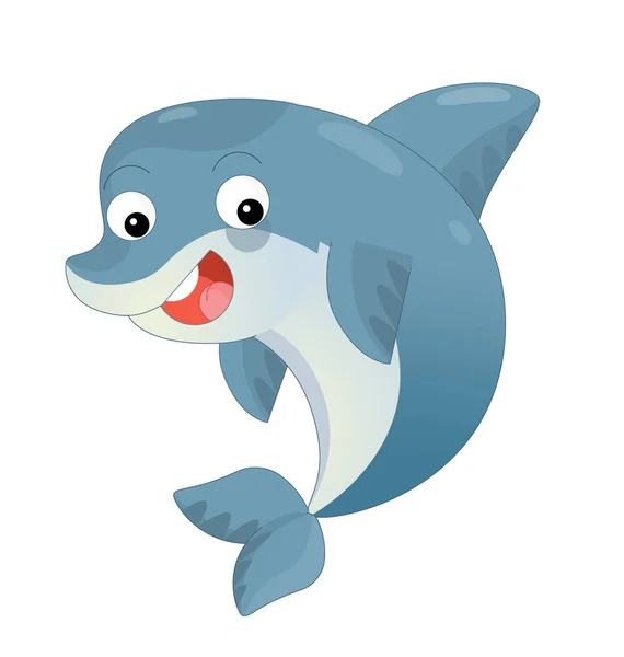 Cartoon dolphin swimming and looking