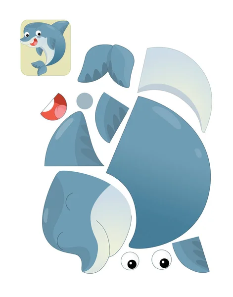 Quebra-cabeça de personagem de desenhos animados golfinho isolado — Fotografia de Stock
