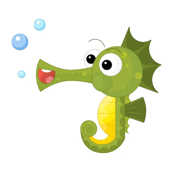 Happy and funny looking seahorse with bubbles — Stock Photo, Image