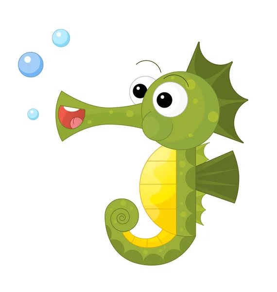 Happy and funny looking seahorse with bubbles — Stock Photo, Image