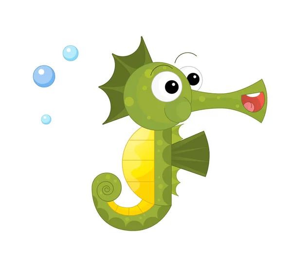 Happy and funny looking seahorse with bubbles — Stock Photo, Image
