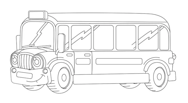 Feliz e engraçado olhando ônibus dos desenhos animados — Fotografia de Stock