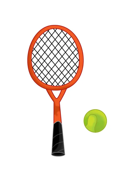 Equipo de tenis de dibujos animados - raqueta con una pelota —  Fotos de Stock