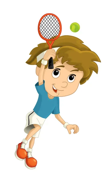 Cartoon boy - tennis player training — Stock Photo, Image