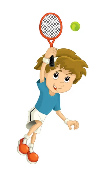 Çizgi film çocuk - eğitim tenis oyuncusu — Stok fotoğraf