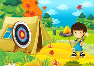 mutlu ve komik çocuk ormanda - camping