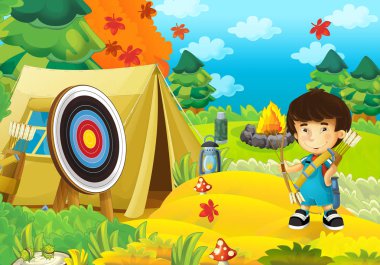 mutlu ve komik çocuk ormanda - camping