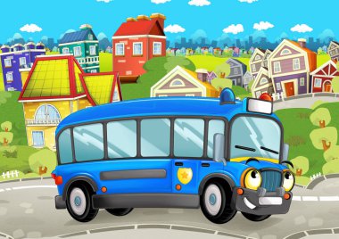 Polis otobüs şehrin içinden sürüş