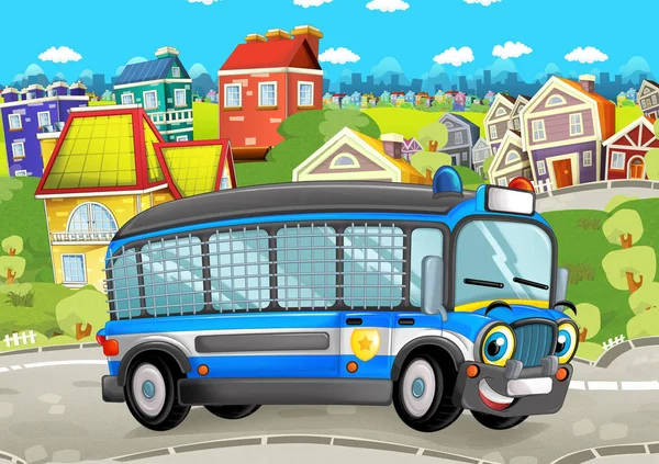 Autobus policyjny jazdy przez miasto — Zdjęcie stockowe