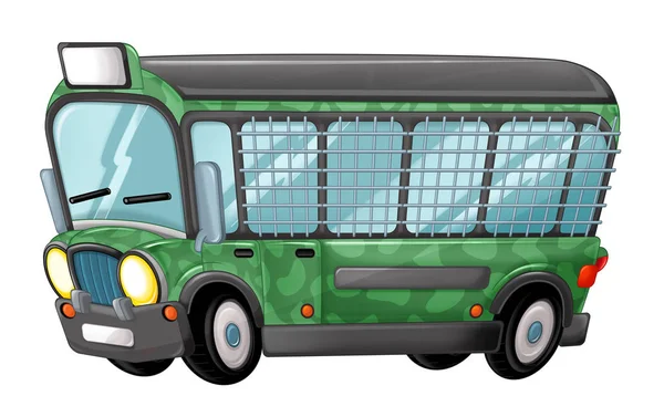 Cartoon engraçado olhando ônibus militar — Fotografia de Stock