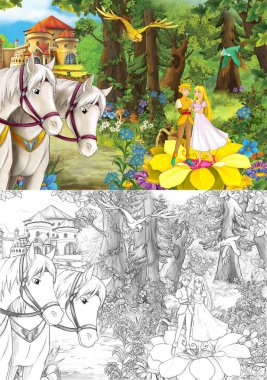 çiçekler üzerinde yakın duran atlarla Çift