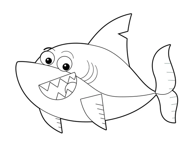 水下动画鲨鱼 儿童插图 — 图库照片