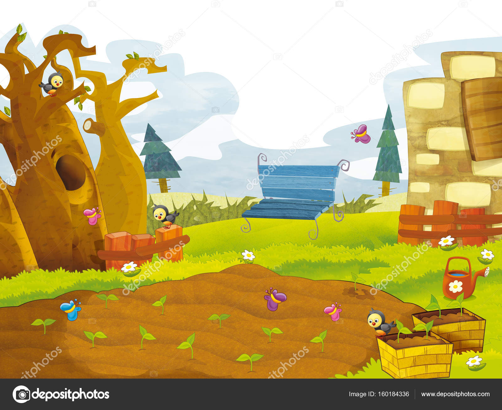 Cartoon scenery of some garden - summer Stock Photo by ©illustrator_hft 160184336 Cartoon scenery of some garden - summer Stock Photo by ©illustrator_hft 160184336