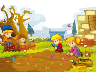 Aile bahçesinde - illüstrasyon çocuklar için