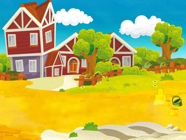 Cartoon scenery vissa bakgård — Stockfoto