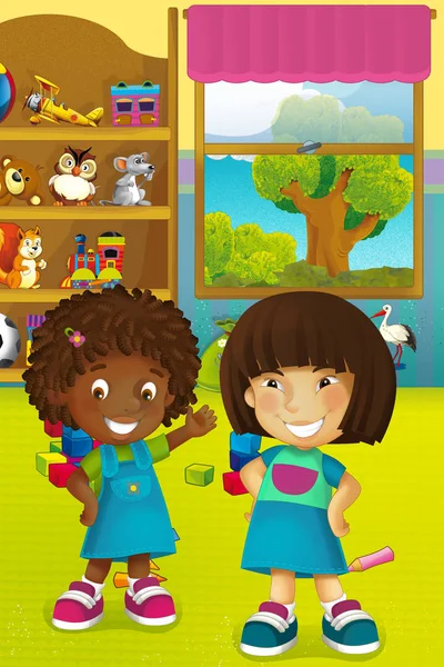 Kinder in irgendeinem Kindergarten und Kleiderschrank — Stockfoto
