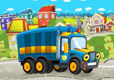 Polis kamyon şehrin içinden sürme