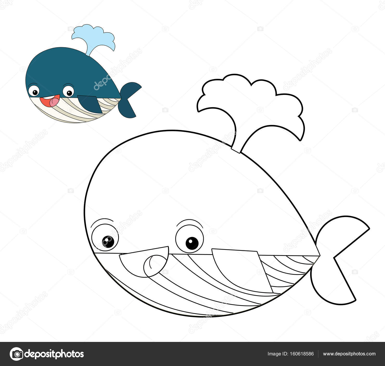 Cartoon Happy Funny Sea Whale Spraying Water Treasure Illustration ...