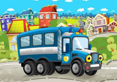 Polis kamyon şehrin içinden sürme