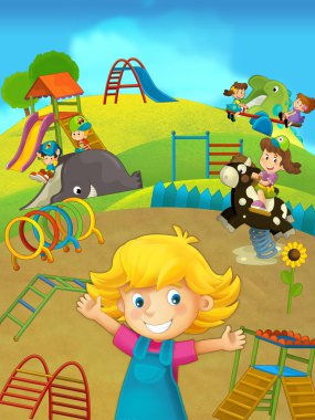 Çizgi film sahne oyun alanında genç kızla