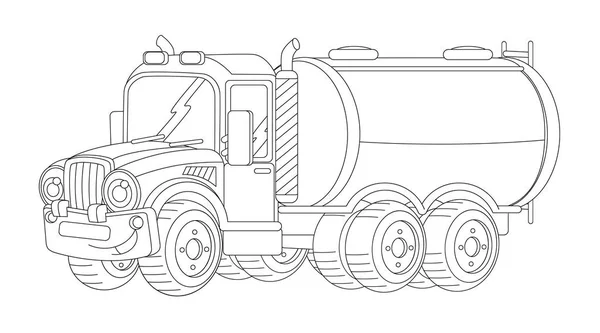 Мультфильм счастливый грузовик с танком — стоковое фото