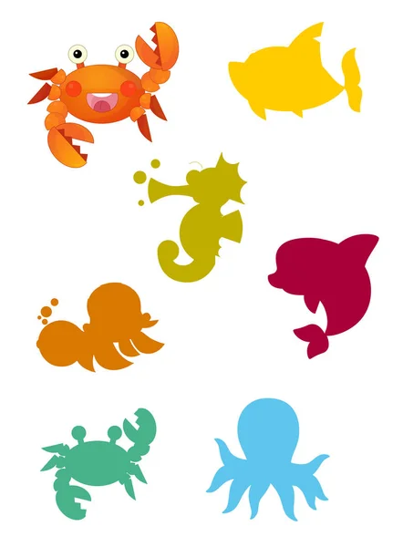 바다 동물 들과 함께 게임을 일치 하는 만화 — 스톡 사진