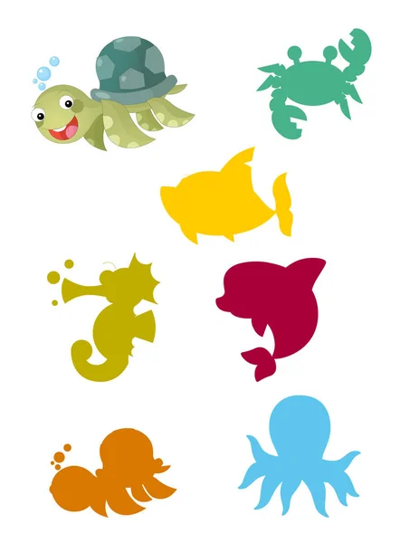 Cartoon matching game with sea animals — Stock Photo, Image