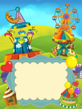 Çocuklar eğlence parkı eğlenmek ile Karikatür sahnesi - metin için yer ile