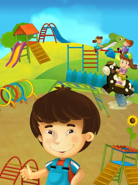 Kreslené děti baví na hřiště — Stock fotografie