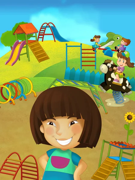 Cartoon kinderen plezier in een speeltuin — Stockfoto