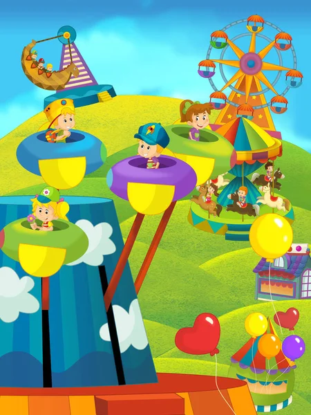 Crianças dos desenhos animados se divertindo em um playground — Fotografia de Stock