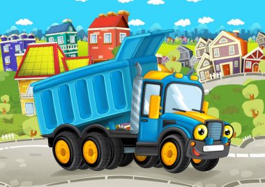 çizgi film kamyon şehrin içinden sürme