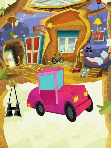 Cartoon children room with looking car