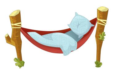 cartoon hammock with pillow and quilt clipart