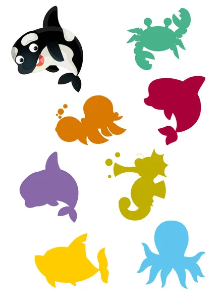 Cartoon matching game with sea animals — Stock Photo, Image