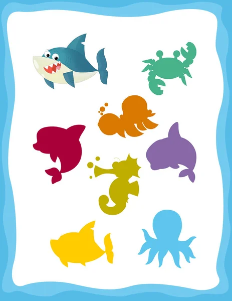 เกมจับคู่การ์ตูนกับสัตว์ทะเล — ภาพถ่ายสต็อก