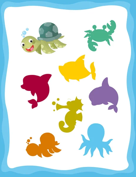 Cartoon matching game with sea animals — Stock Photo, Image