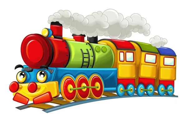 Desenhos animados engraçado olhando trem a vapor — Fotografia de Stock