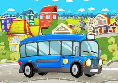 Polis otobüs şehrin içinden sürüş