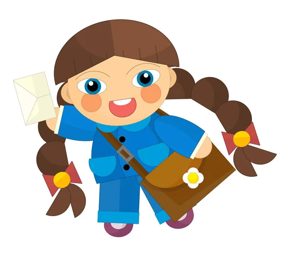 Cartoon character - postman girl — Stock Photo, Image