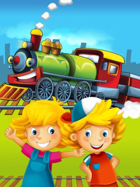 Mutlu çocuklar ile çizgi film tren sahnesi